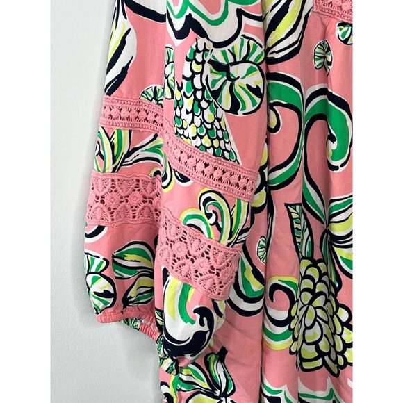 Crown and Ivy Top Womens XXL Shirt Peasant Blouse Pink Green Work Casual Floral - Picture 14 of 16